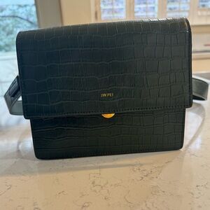 JW PEI Green Croc-Embossed Crossbody Bag